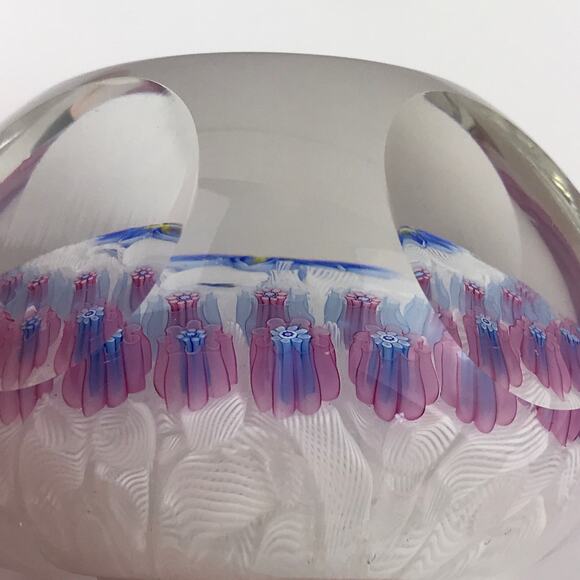 Perthshire 1996B Blue Flower on Lace Floral Pink Daisy Canes Faceted Paperweight - Picture 4 of 13